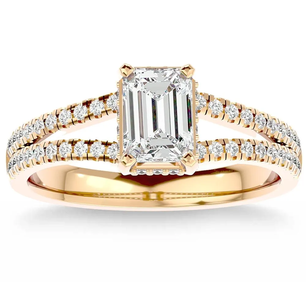 1 1/2Ct Emerald Cut Diamond Engagement Ring White, Yellow or Rose Gold Lab Grown