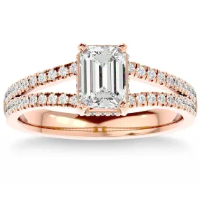 1 1/2Ct Emerald Cut Diamond Engagement Ring White, Yellow or Rose Gold Lab Grown