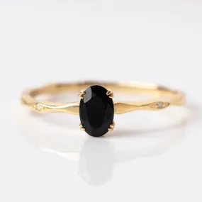 14k Black Agate and Diamond Ring