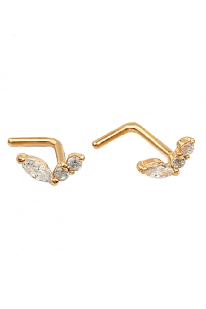 14K Solid Gold 20g Cz Heart Nose Stud Piercing