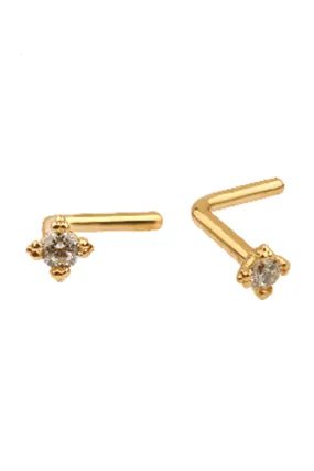 14K Solid Gold 20g Cz Solitaire Nose Stud Piercing