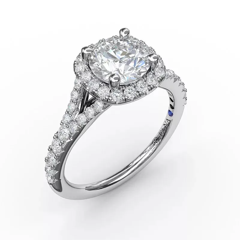 14K White Gold SPLIT SHOULDER Diamond HALO Engagement Ring MOUNTING 0.51CTW (Setting Only)