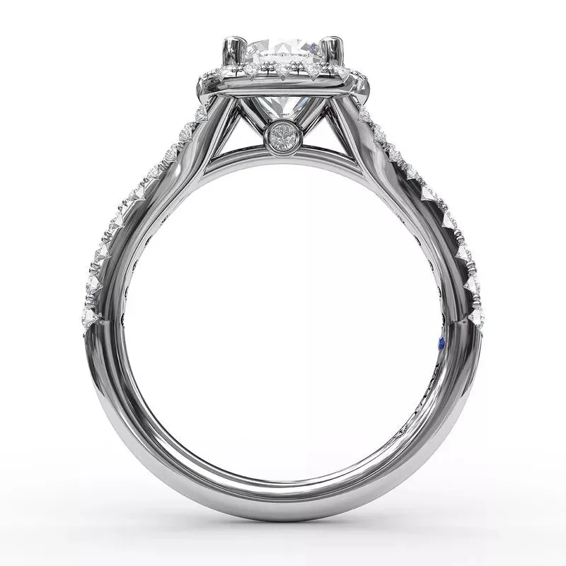 14K White Gold SPLIT SHOULDER Diamond HALO Engagement Ring MOUNTING 0.51CTW (Setting Only)