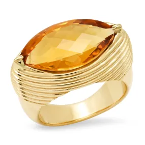 14K YG Reeded Citrine Ring