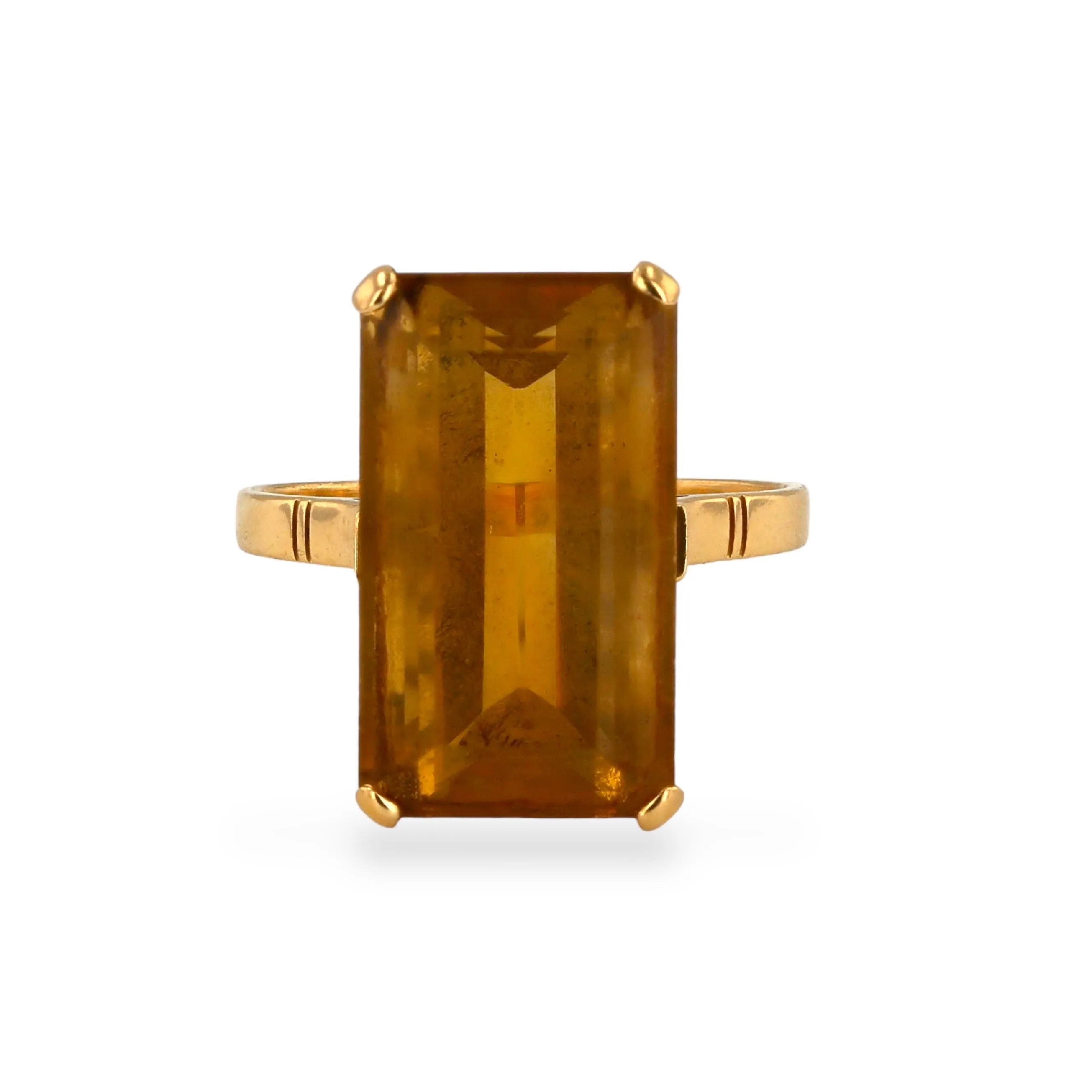 18k yellow gold orange rare citrine emerald cut ring