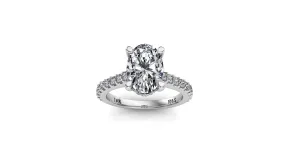 9x7mm (2.10ct) ForeverOne Oval Moissanite Under Halo in 1.8mm Jennifer Diamond Engagement Ring 14K Gold MOENG034