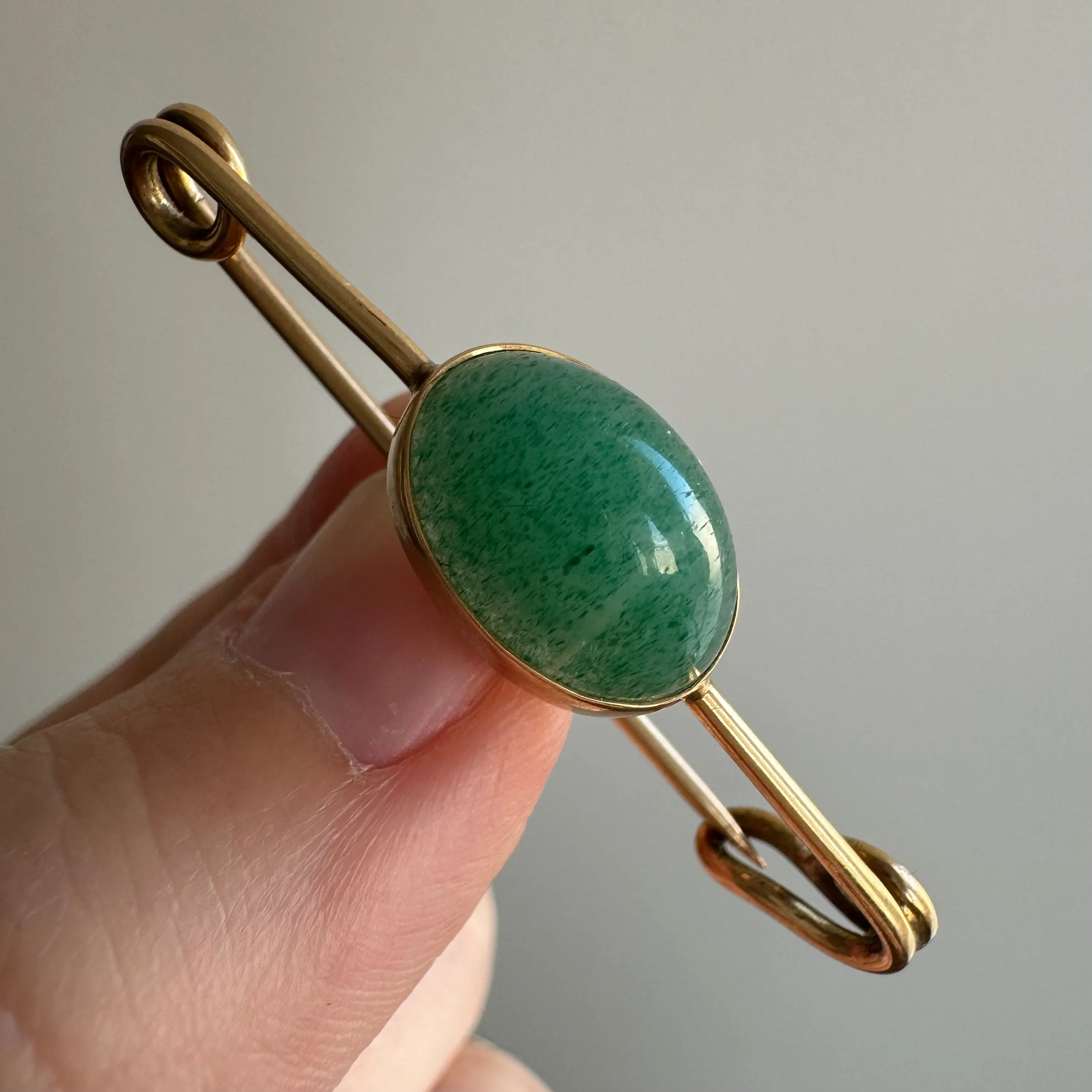 A N T I Q U E // making connections / 14k yellow gold and aventurine safety pin / charm holder or sweater pin or chain extender or clasp or ...