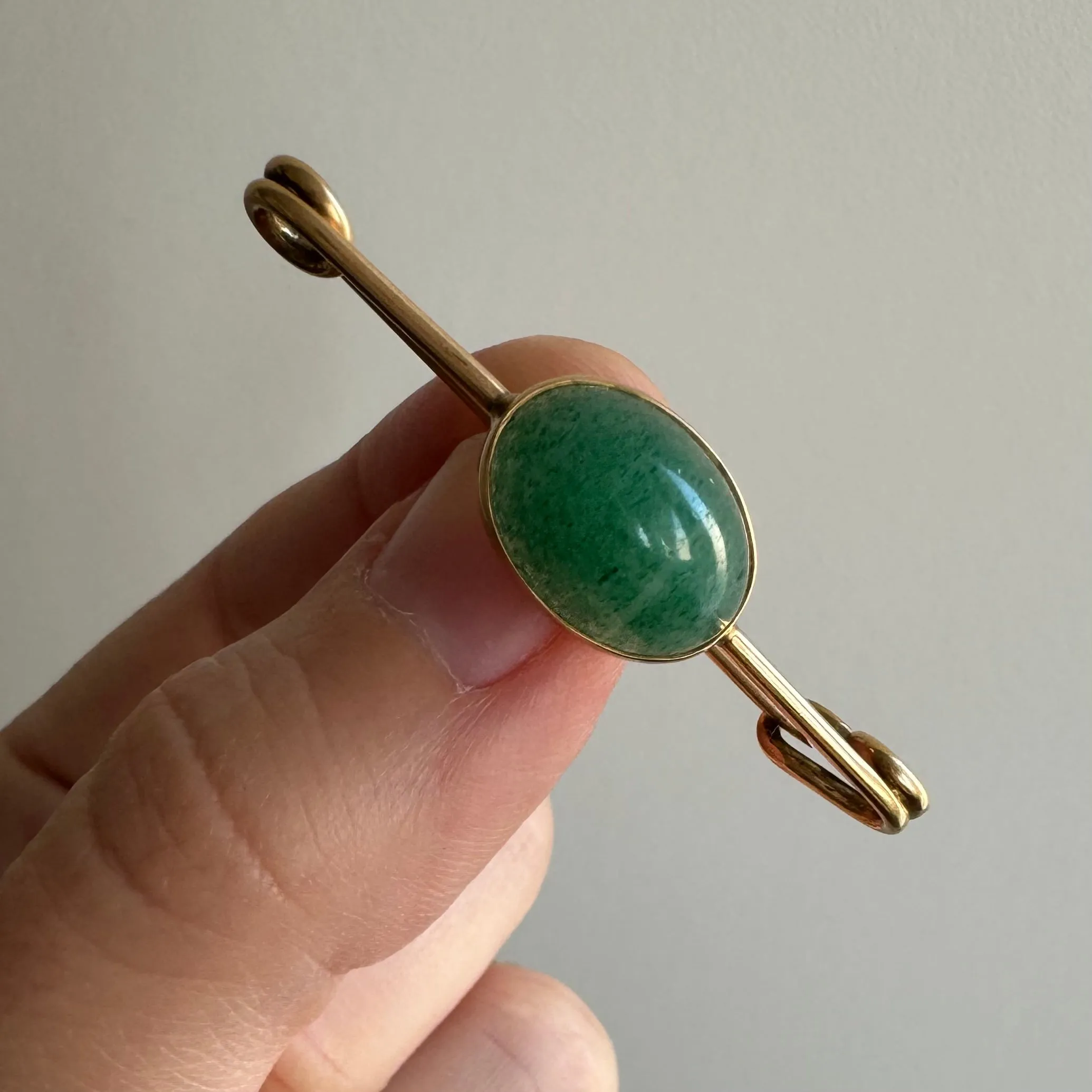 A N T I Q U E // making connections / 14k yellow gold and aventurine safety pin / charm holder or sweater pin or chain extender or clasp or ...