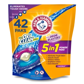 ARM & HAMMER Plus OxiClean with Odor Blasters 5-in-1 Fresh Burst Laundry Detergent Power Paks, 42 Count Bag