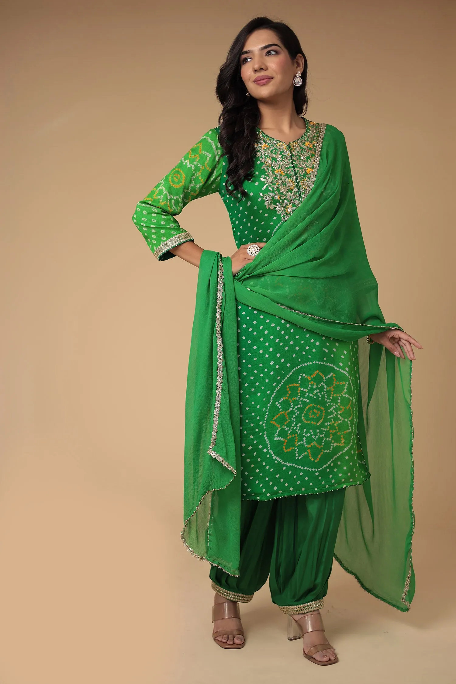 Bandhej Georgette Suit Embroidered with Gota Patti work