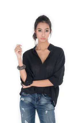 Black Blouse with Mandarin Colar