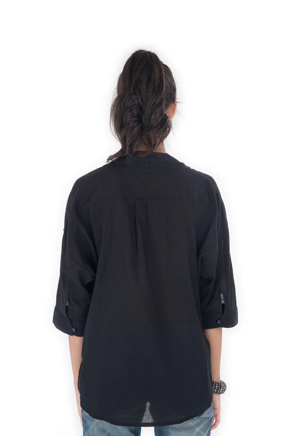 Black Blouse with Mandarin Colar