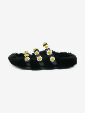 Black furry lined sandals - size EU 40