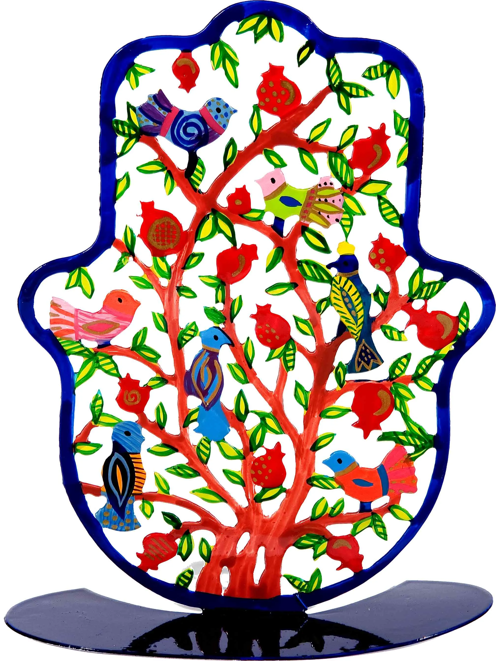 Bluenoemi Israeli Gifts Hamsa Metal Laser Cut Flowers Birds Pomegranates Tree. Mano de fatima