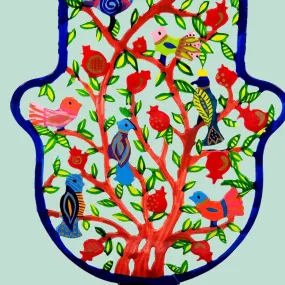 Bluenoemi Israeli Gifts Hamsa Metal Laser Cut Flowers Birds Pomegranates Tree. Mano de fatima