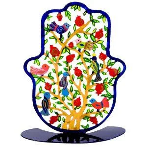 Bluenoemi Israeli Gifts Hamsa Metal Laser Cut Flowers Birds Pomegranates Tree. Mano de fatima