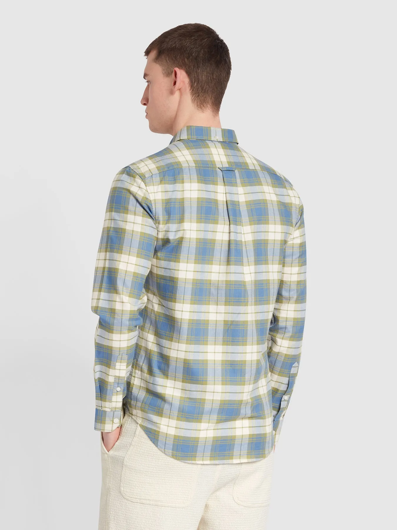 Brewer Slim Fit Check Organic Cotton Long Sleeve Shirt In Sheaf Blue