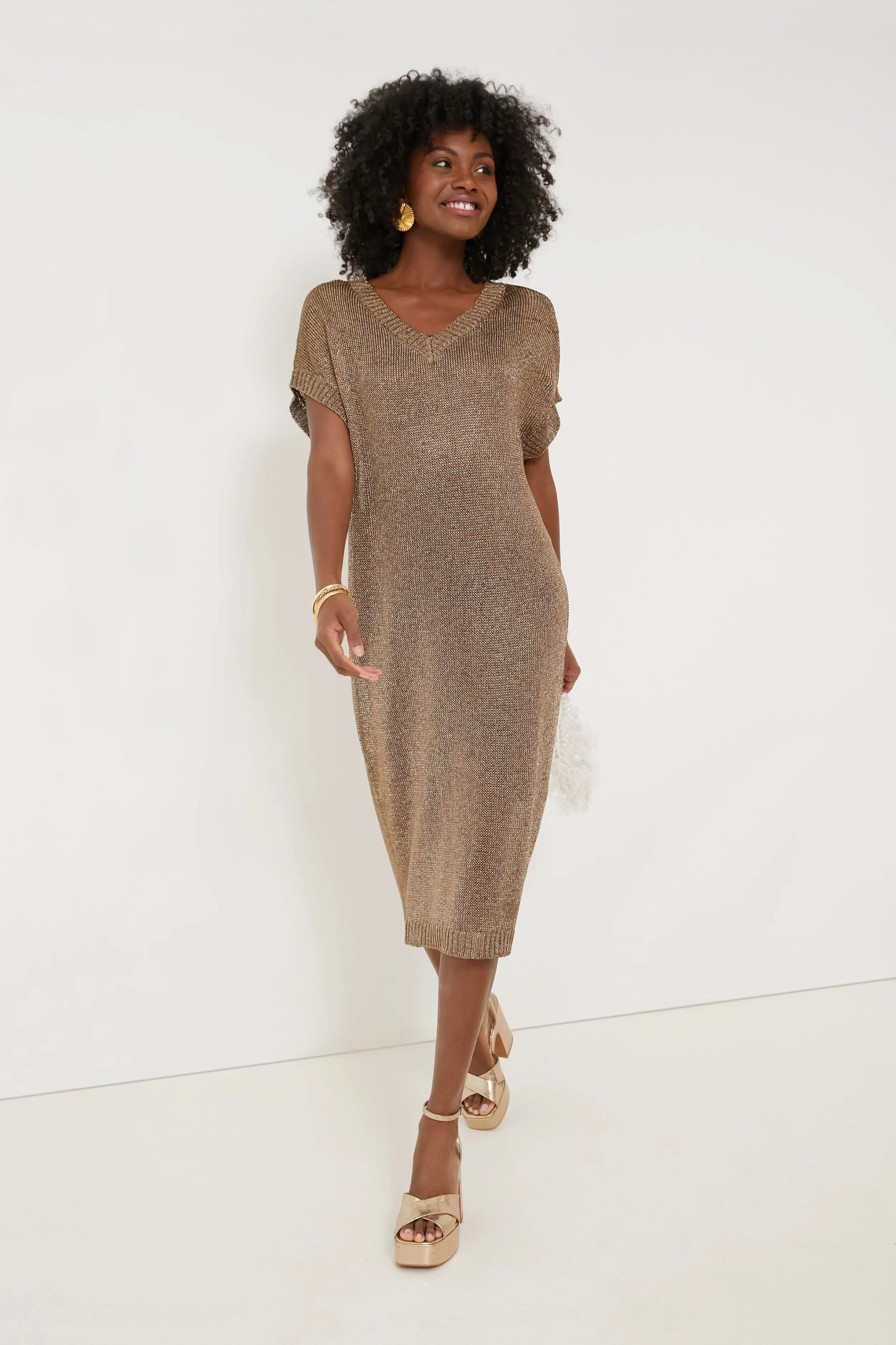 Bronze Metallic Knit Indie Dress