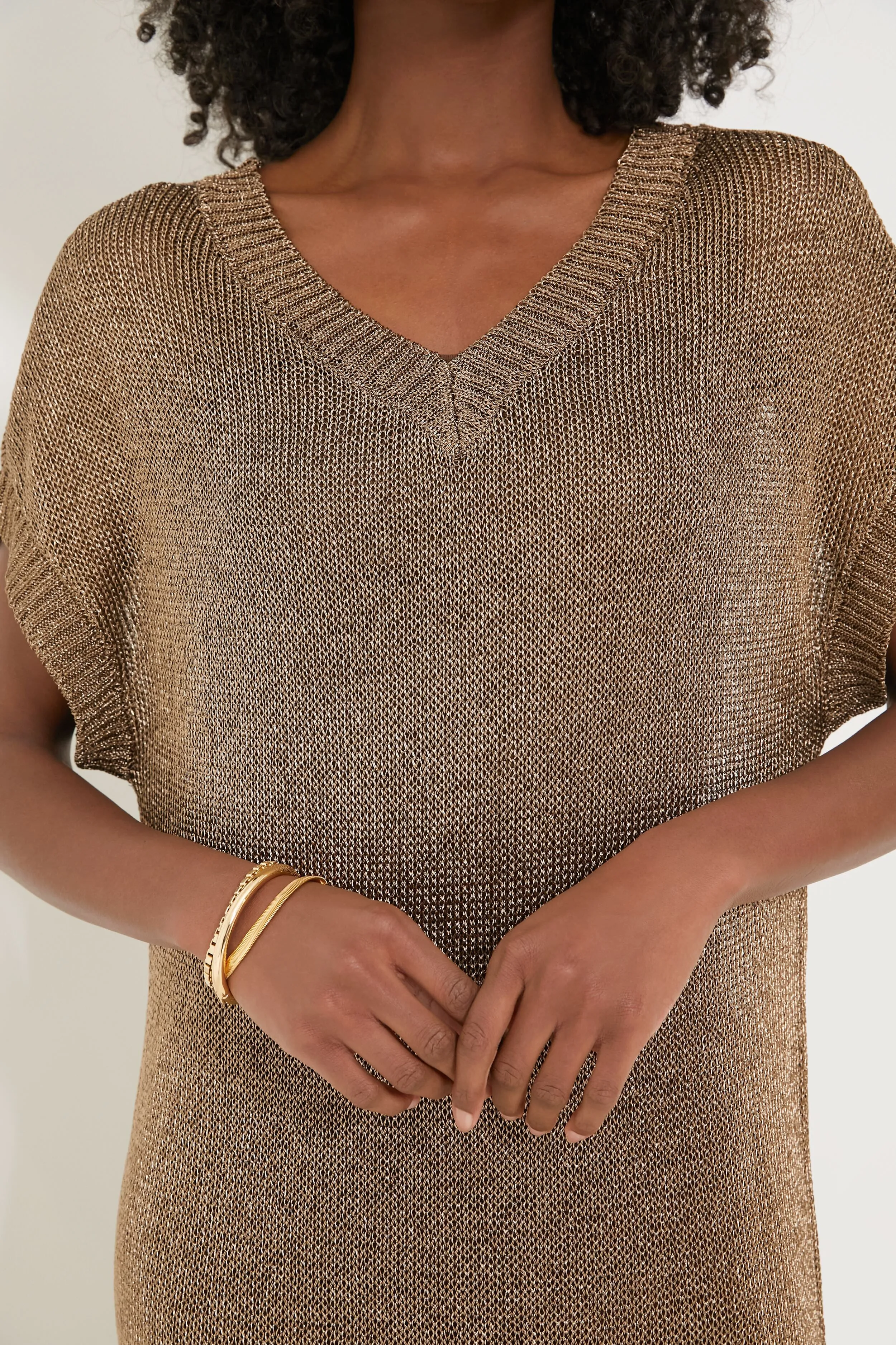 Bronze Metallic Knit Indie Dress