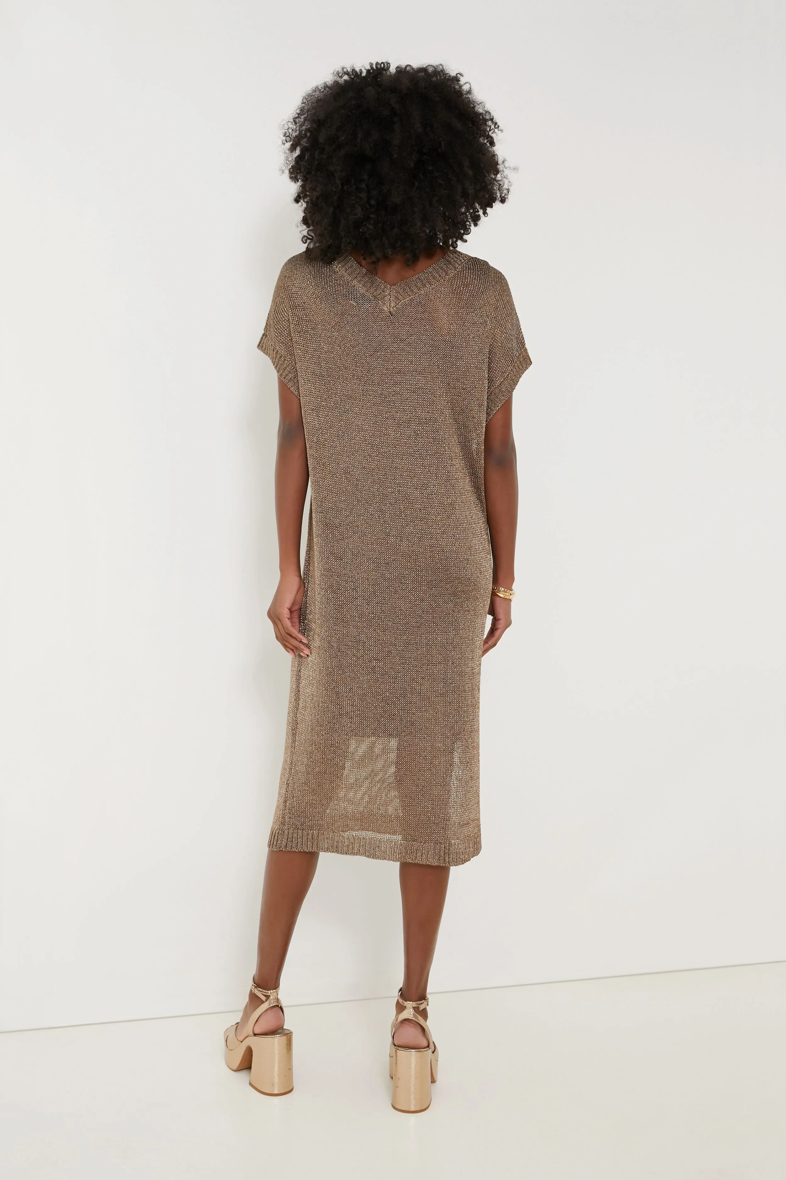 Bronze Metallic Knit Indie Dress