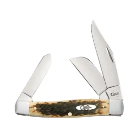 Case Knives Peach Seed Jig Carbon Steel Large Stockman Knife - Amber Bone