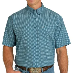 Cinch Men's ArenaFlex Geometric Print Short Sleeve Shirt - Teal