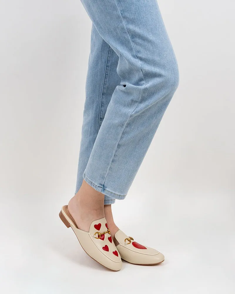 Classic Metal Buckle Heart Embroidered Slip On Backless Mules