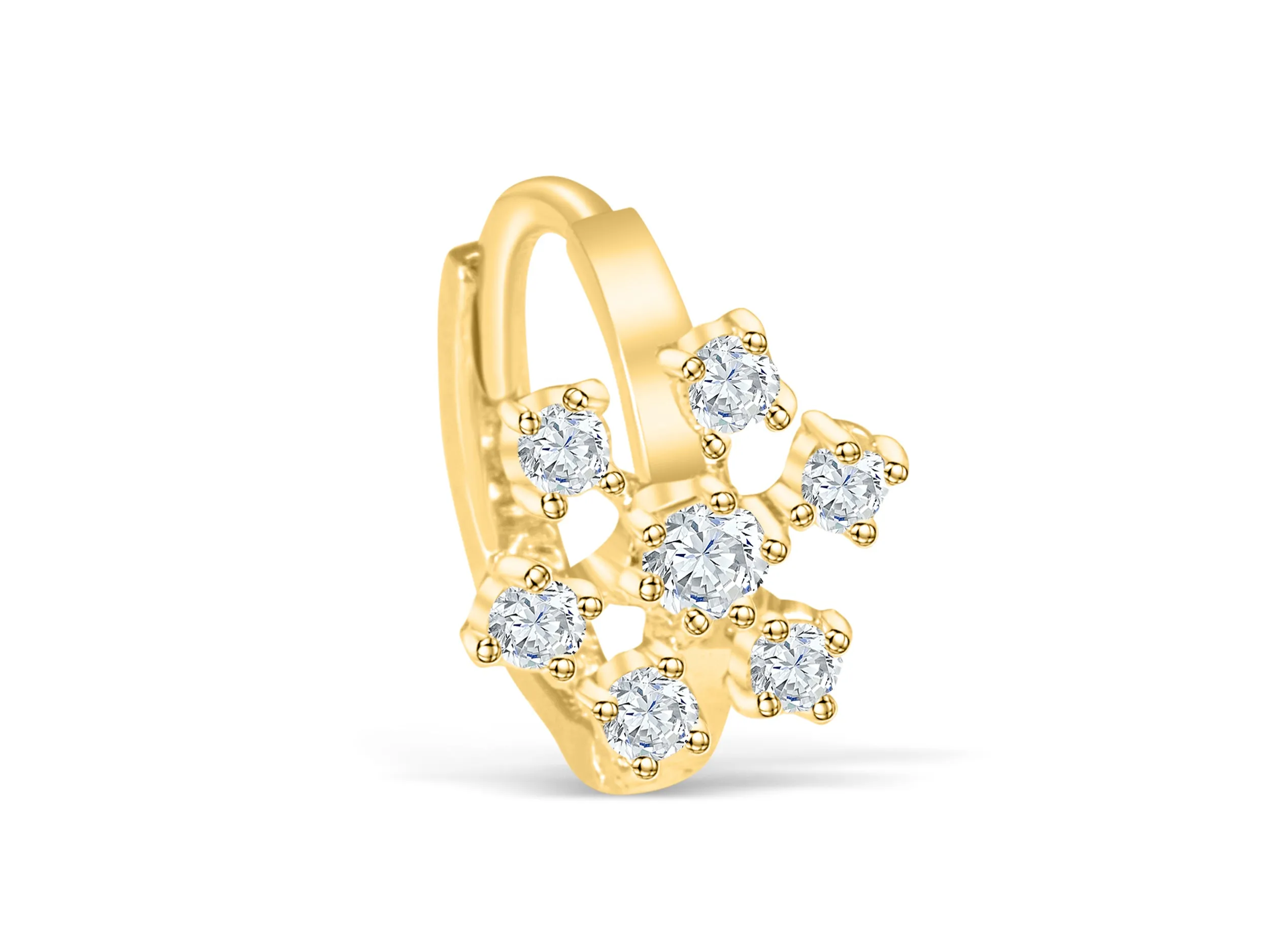 Cz Snowflake Hoop Ring Piercing Earring 14K Solid Gold Jewelry