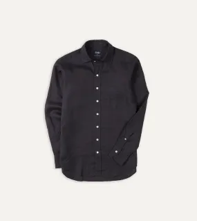 Dark Navy Linen Spread Collar Shirt