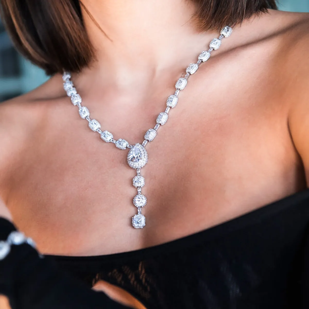 Diamond Cushion Cut Lariat Necklace