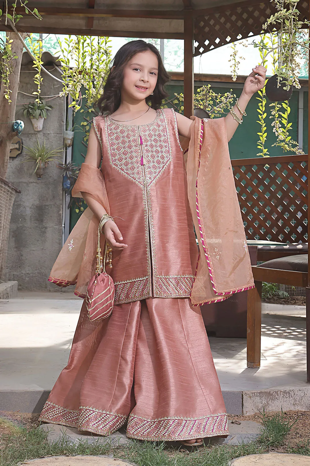 Embroidered Raw Silk Plazo Suit | New Arrivals | P3214