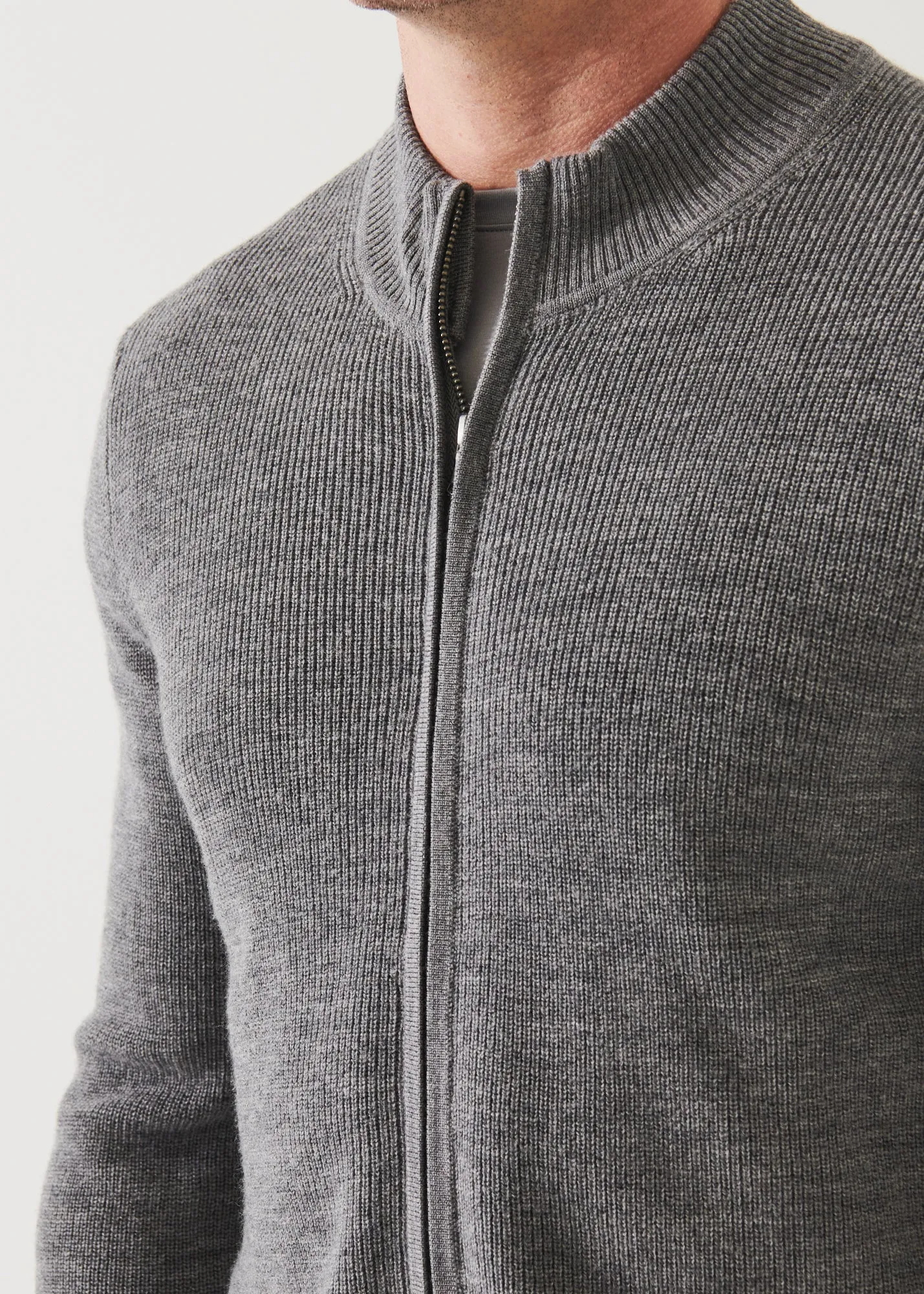 EXTRA-FINE MERINO RIBBED FULL ZIP CARDIGAN