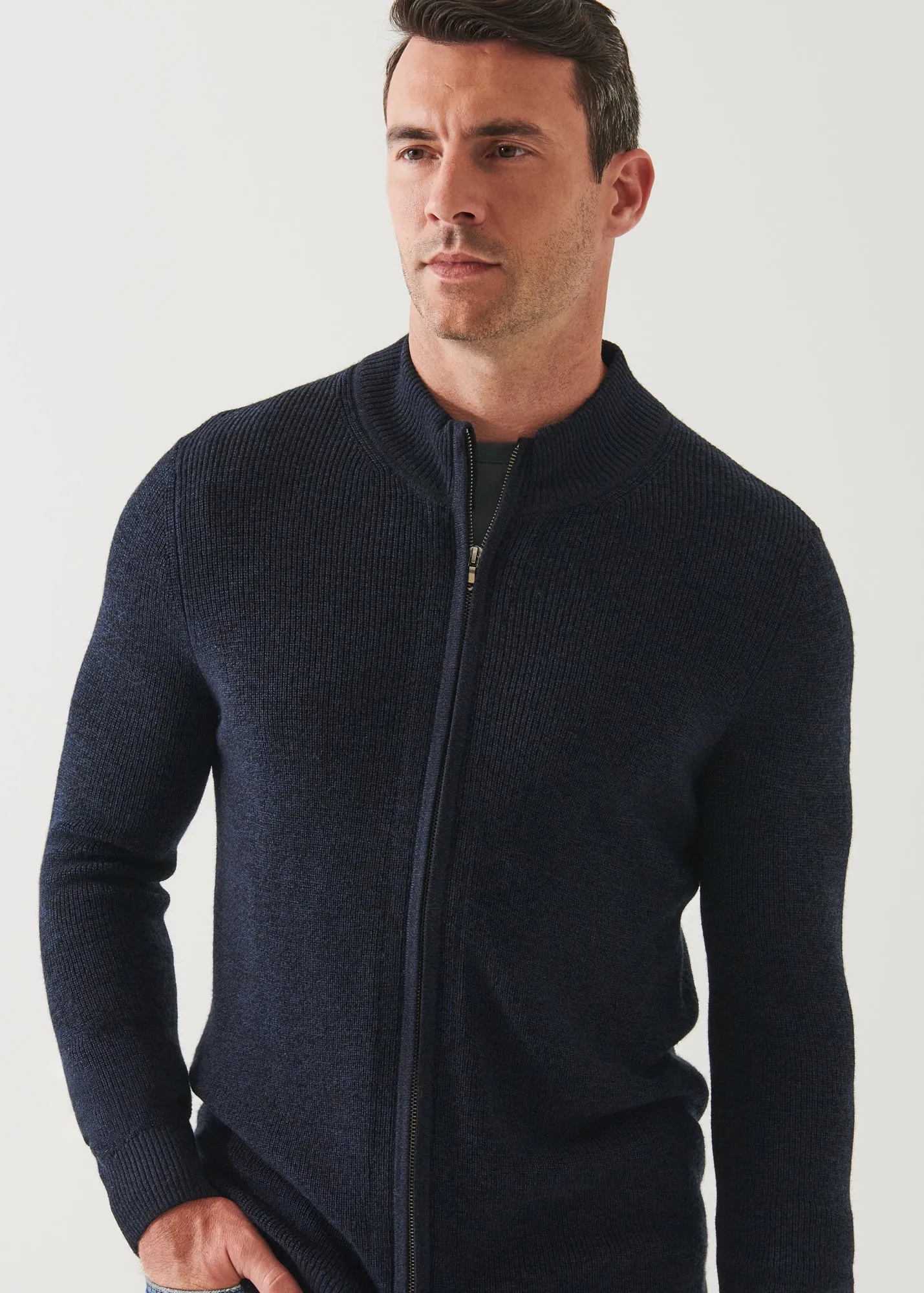 EXTRA-FINE MERINO RIBBED FULL ZIP CARDIGAN