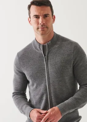 EXTRA-FINE MERINO RIBBED FULL ZIP CARDIGAN