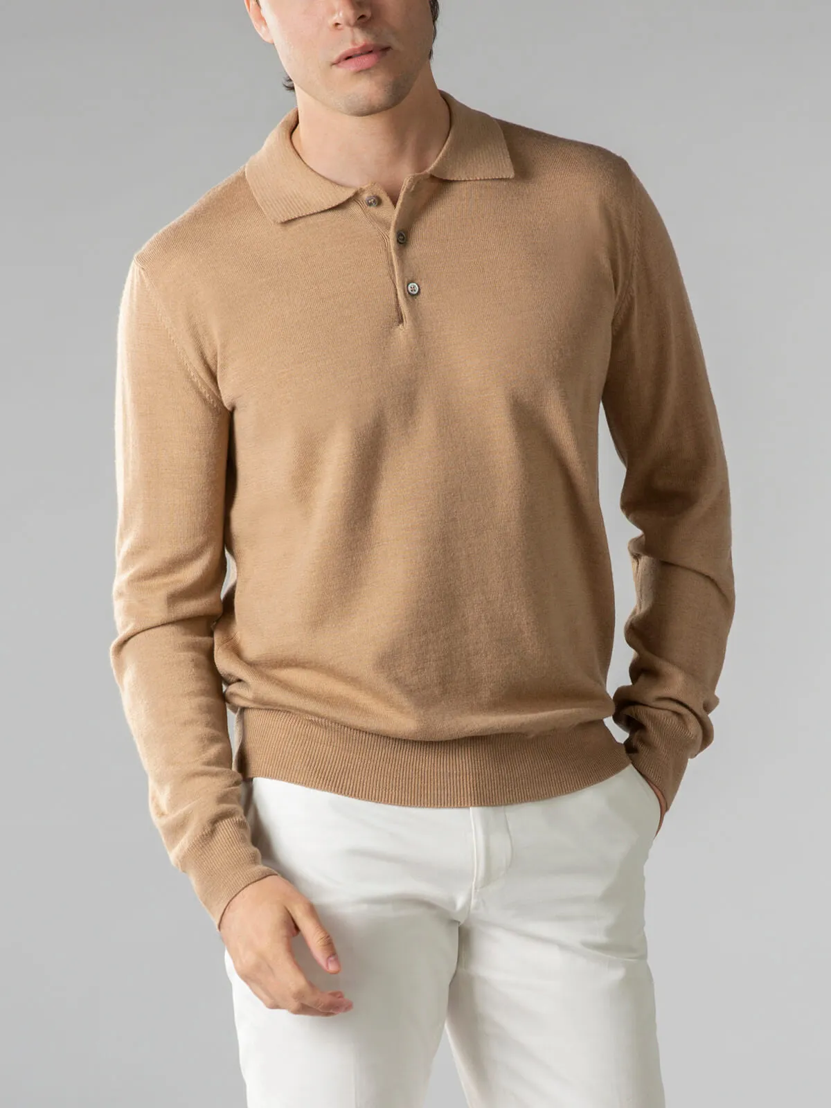 Extrafine Merino Polo Beige