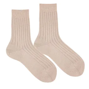 Extrafine merino wool rib short socks DESERT