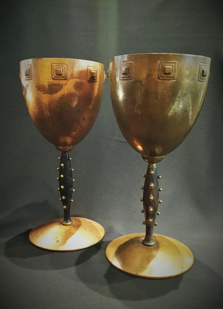 German WMF Jugenstil Copper and Wood Pair of Challises