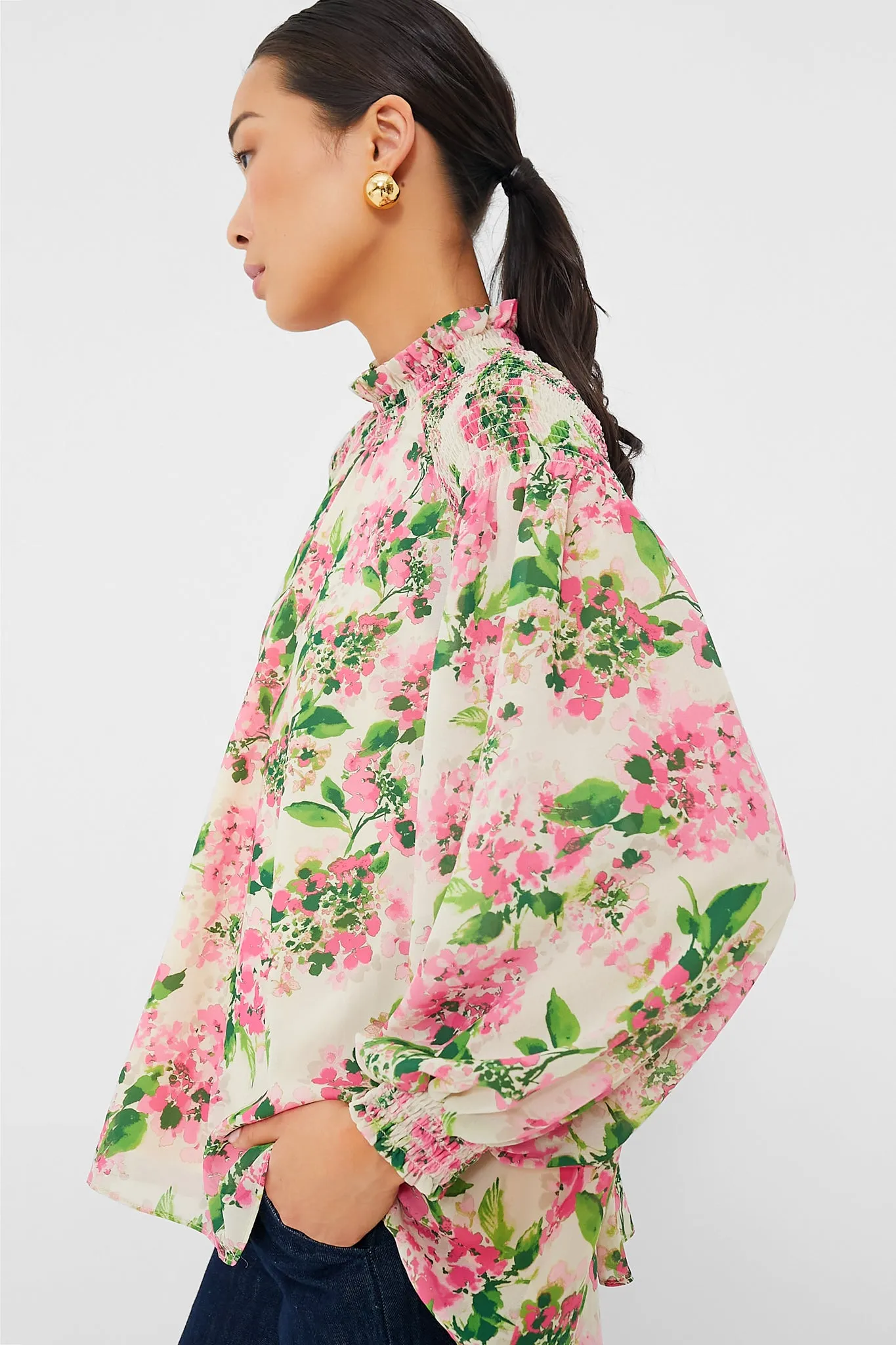 Gossamer Pink Hydrangea Lydia Blouse