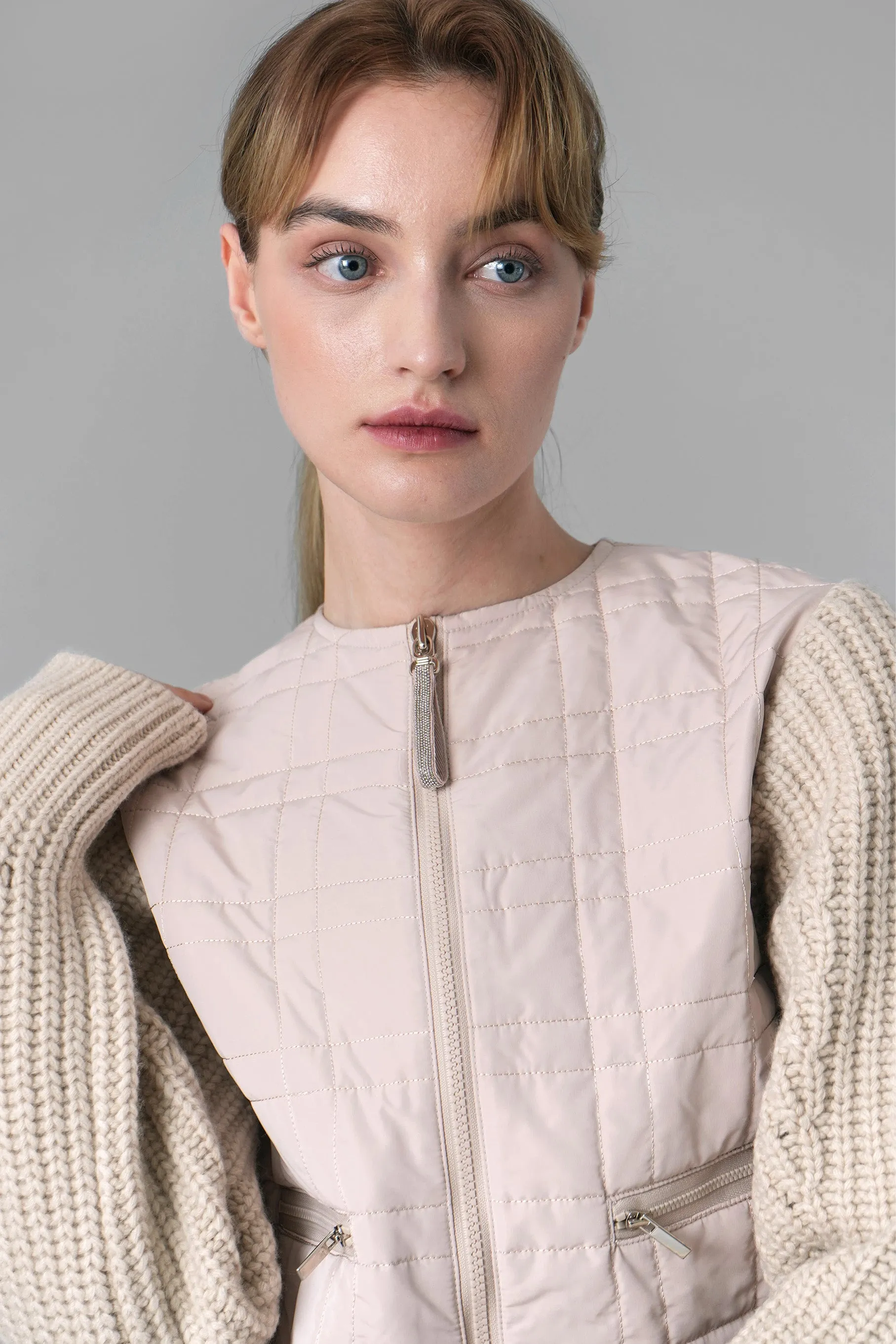 Gracelyn Knit Quilted Jacket, Ivory