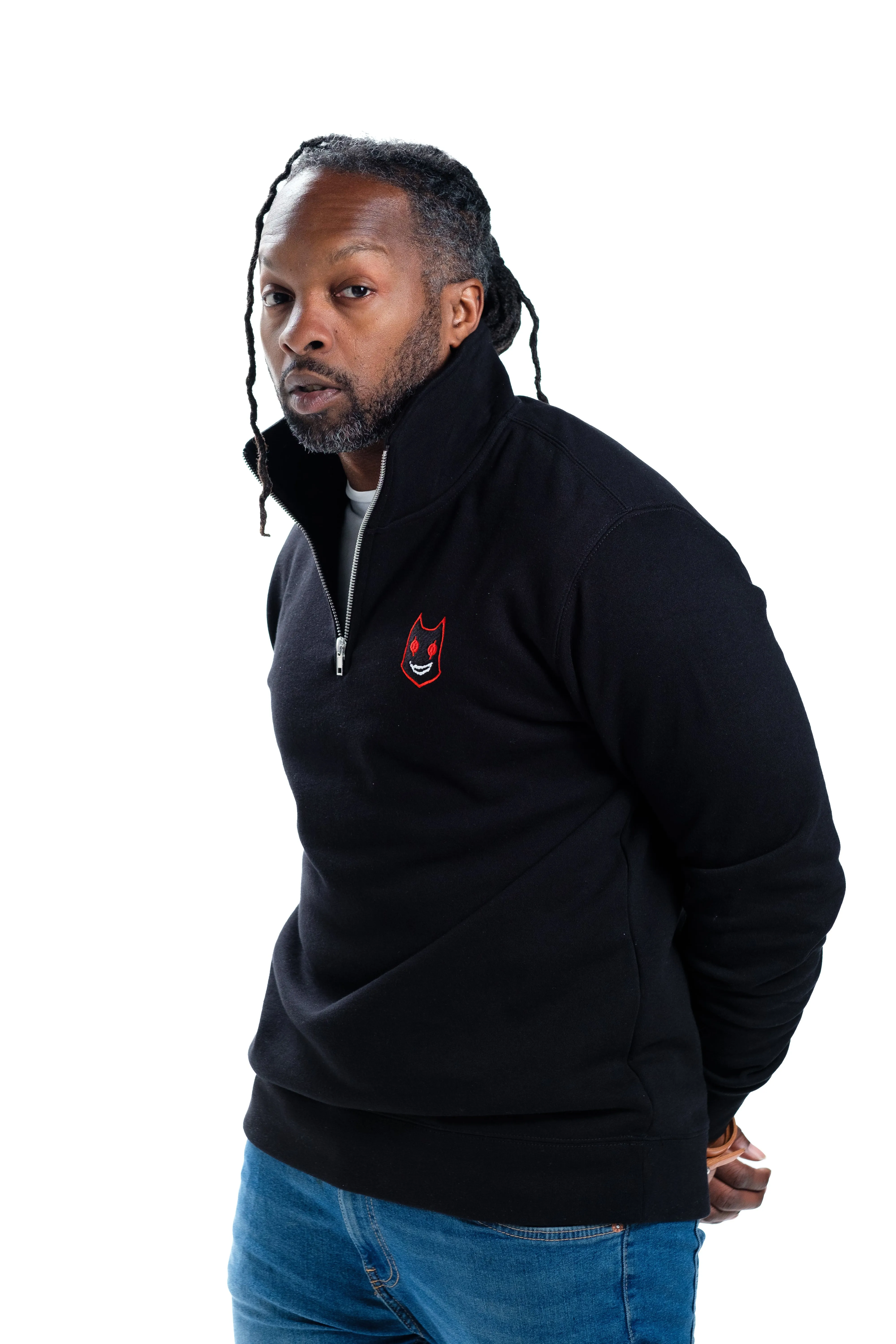 GUILTY GEAR - 'Zato-1 Pressure' Small Logo Embroidered Quarter-Zip Sweatshirt - Black