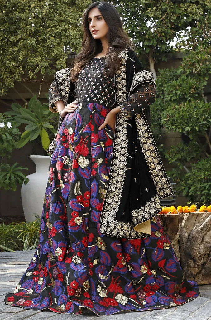 Handwork Embroidered Jacquard Velvet Printed Long Maxi | WC1920 | M2019120