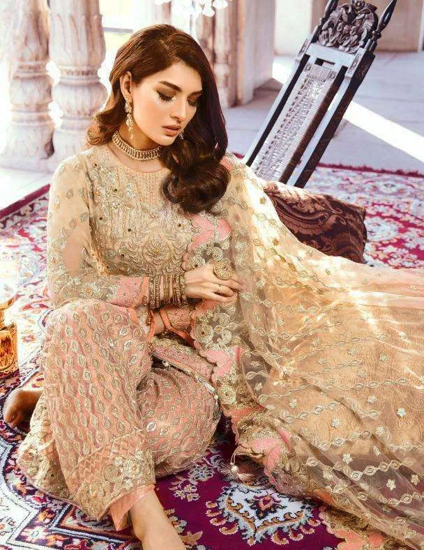 HEAVY EMBROIDERED DESIGNER BRIDAL WEAR BROWN COLOUR PAKISTANI SUIT