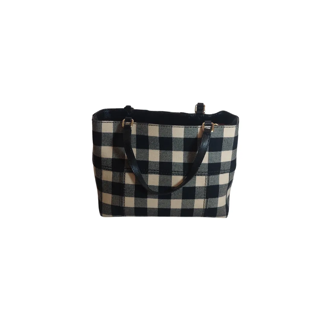 Kate Spade Black & White Checked 'Karen' Wool Material Tote | Pre Loved |