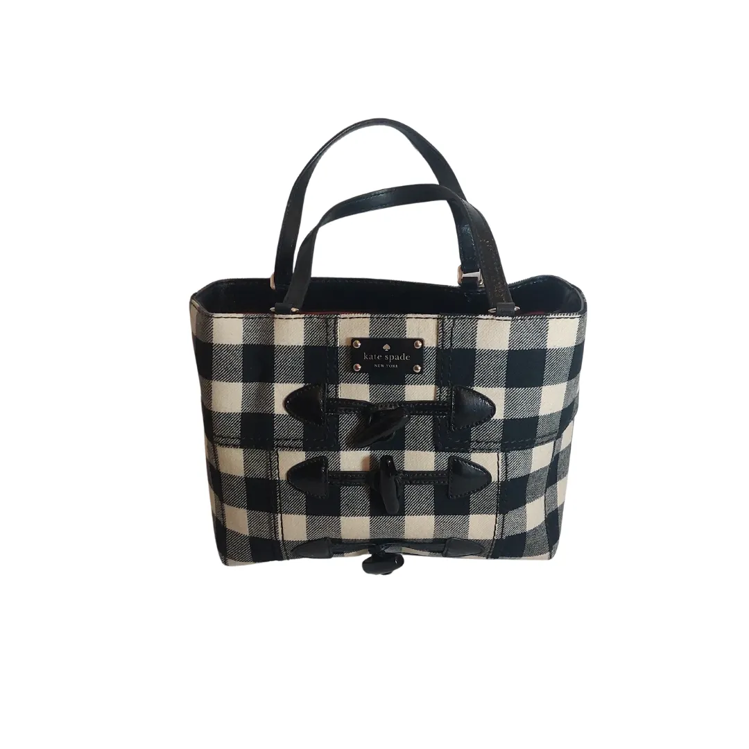 Kate Spade Black & White Checked 'Karen' Wool Material Tote | Pre Loved |