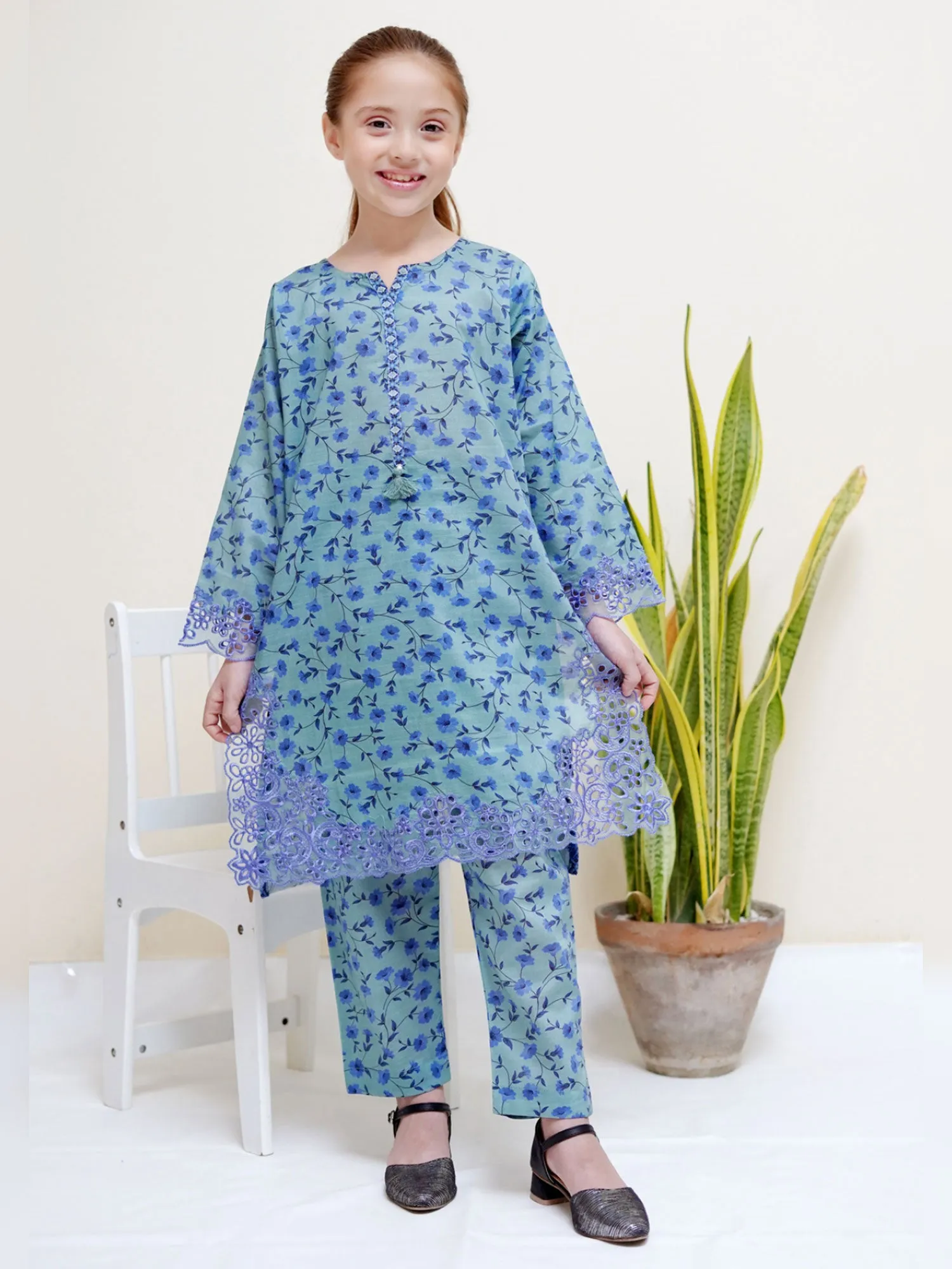 Kids Blue Coords Embroidered Lawn 2-Piece Suit