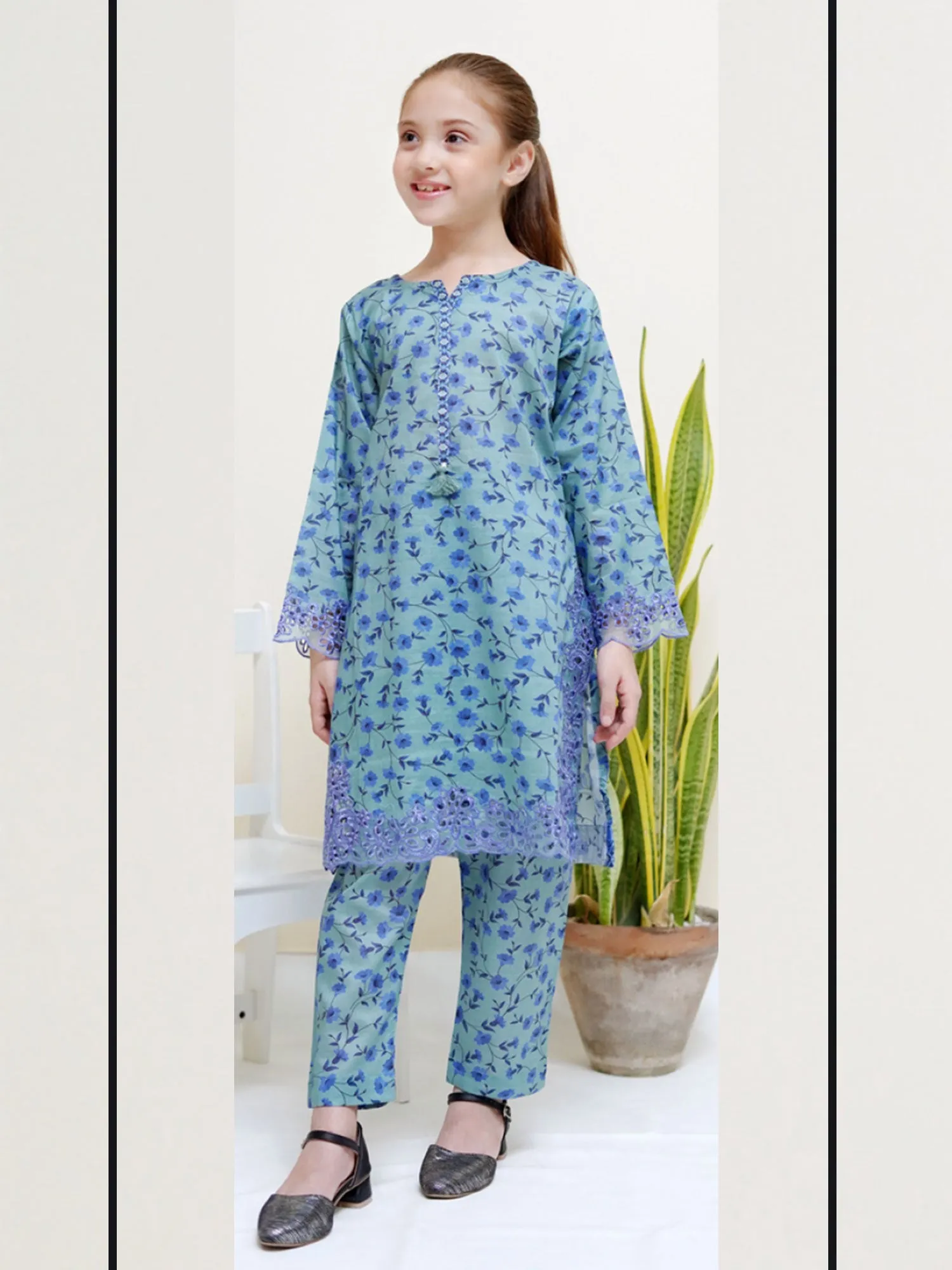 Kids Blue Coords Embroidered Lawn 2-Piece Suit