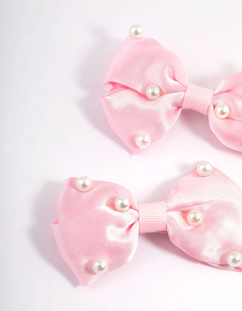 Kids Fabric Pearl Bow Hair Clip Pack