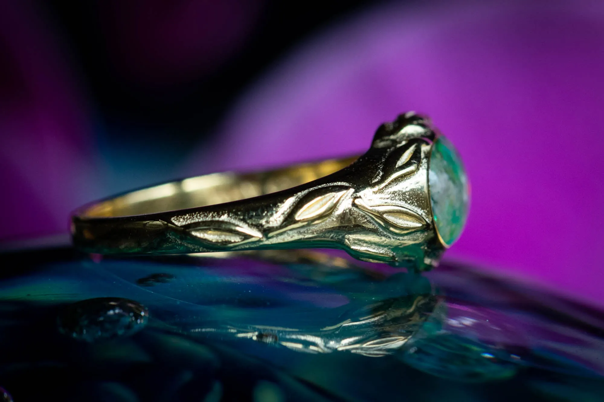 Leaf Cremation Ring with Opal