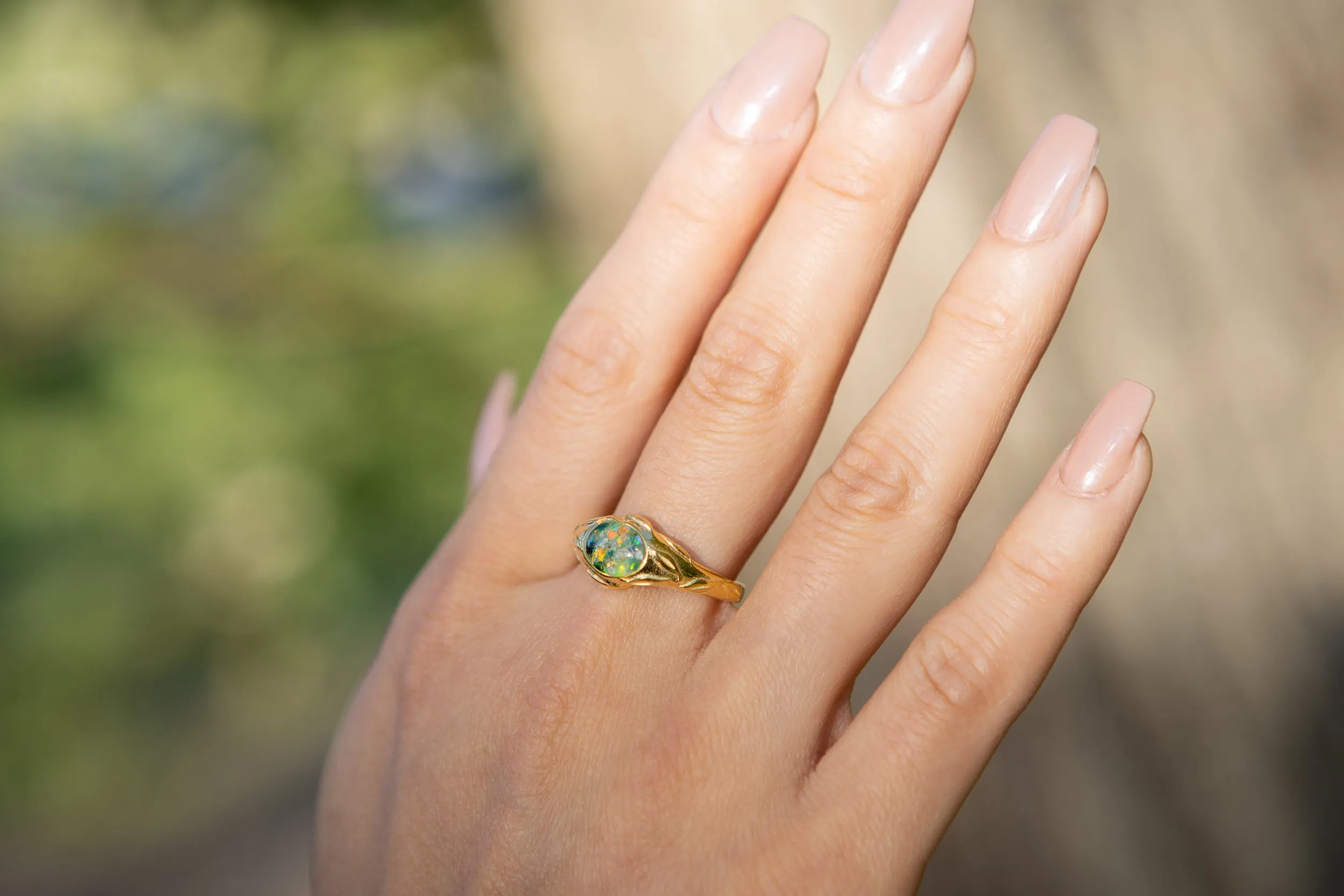 Leaf Cremation Ring with Opal