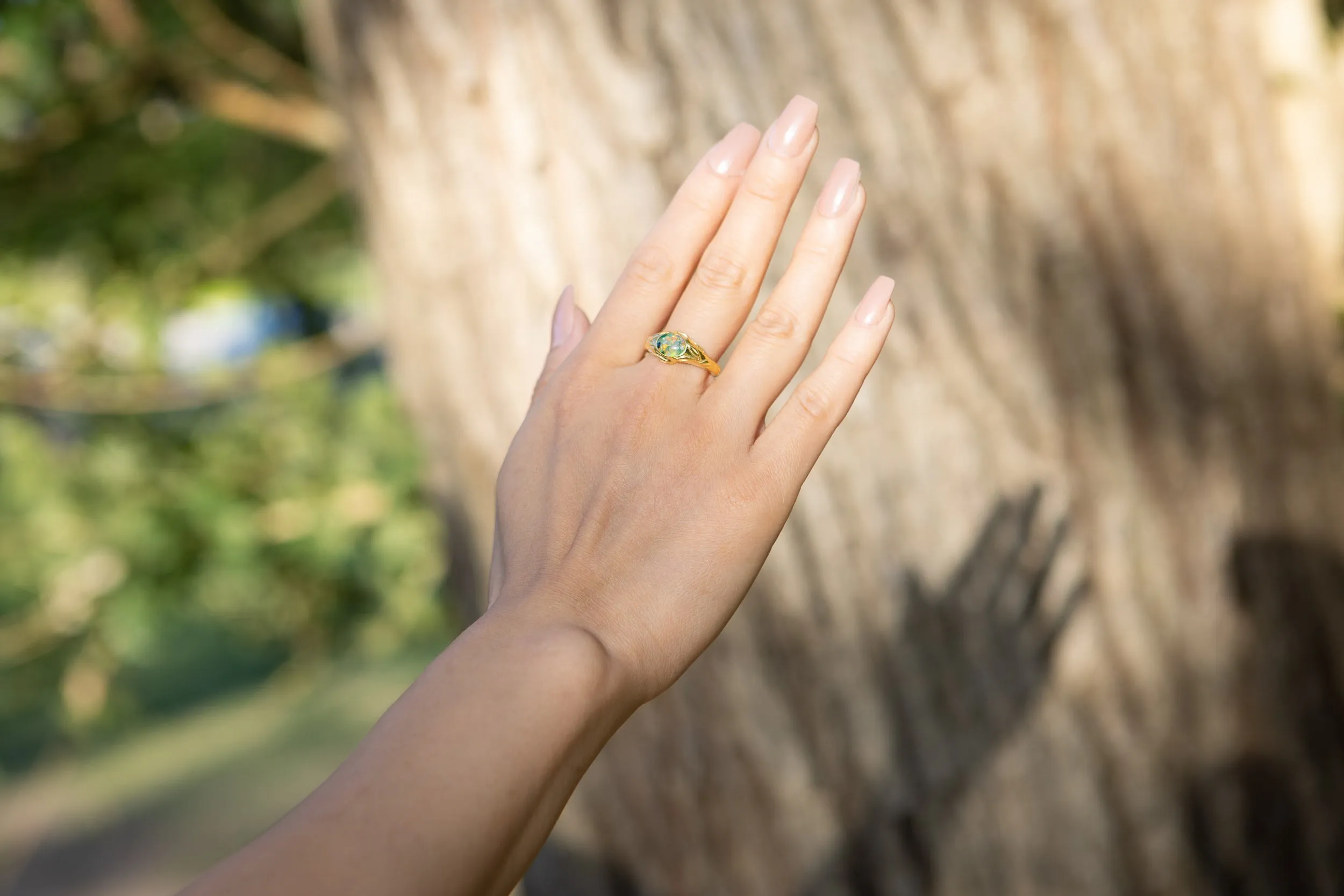 Leaf Cremation Ring with Opal